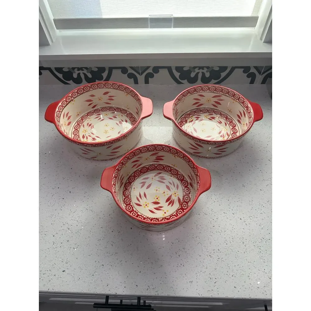 Set of 3 Temptations Tara Old World Orange Round 1.5, 2 and 2.5 Quart Casserole